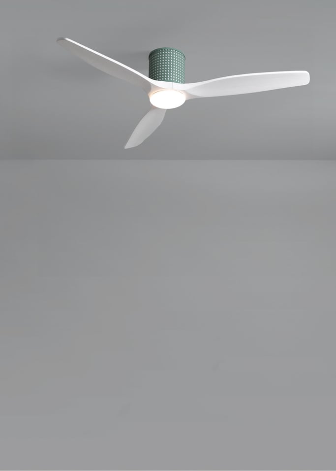 WIND CALM CUSTOM RATTAN - Ceiling fan 40W silent Ø132 cm with LED light in body and lamp, gallery image 5