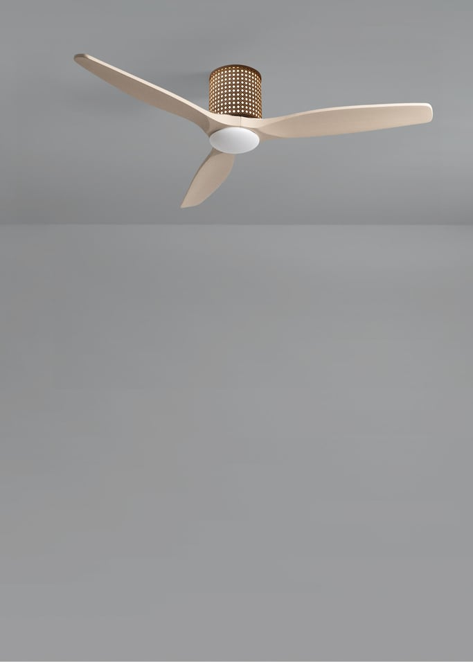 WIND CALM CUSTOM RATTAN - Ceiling fan 40W silent Ø132 cm with LED light in body and lamp, gallery image 4
