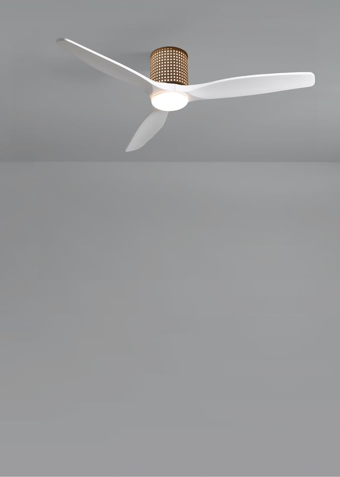WIND CALM CUSTOM RATTAN - Ceiling fan 40W silent Ø132 cm with LED light in body and lamp, gallery image 2