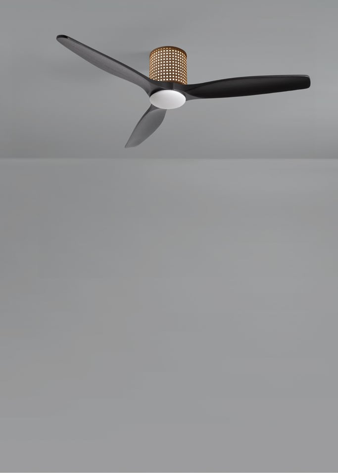 WIND CALM CUSTOM RATTAN - Ceiling fan 40W silent Ø132 cm with LED light in body and lamp, gallery image 4