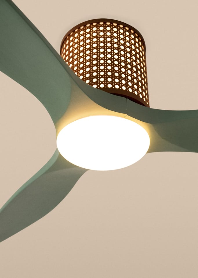 WIND CALM CUSTOM RATTAN - Ceiling fan 40W silent Ø132 cm with LED light in body and lamp, gallery image 3