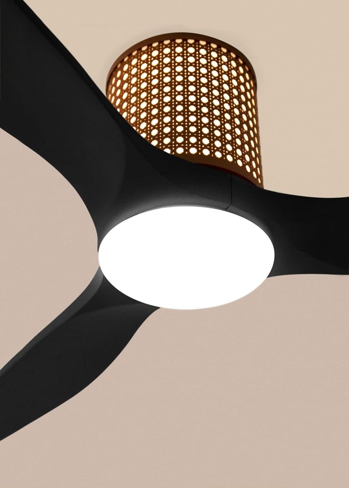WIND CALM CUSTOM RATTAN - Ceiling fan 40W silent Ø132 cm with LED light in body and lamp, gallery image 3