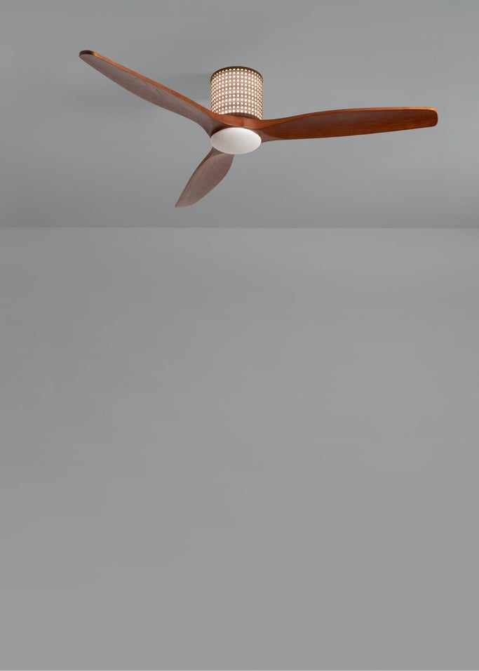 WIND CALM CUSTOM RATTAN - Ceiling fan 40W silent Ø132 cm with LED light in body and lamp, gallery image 5