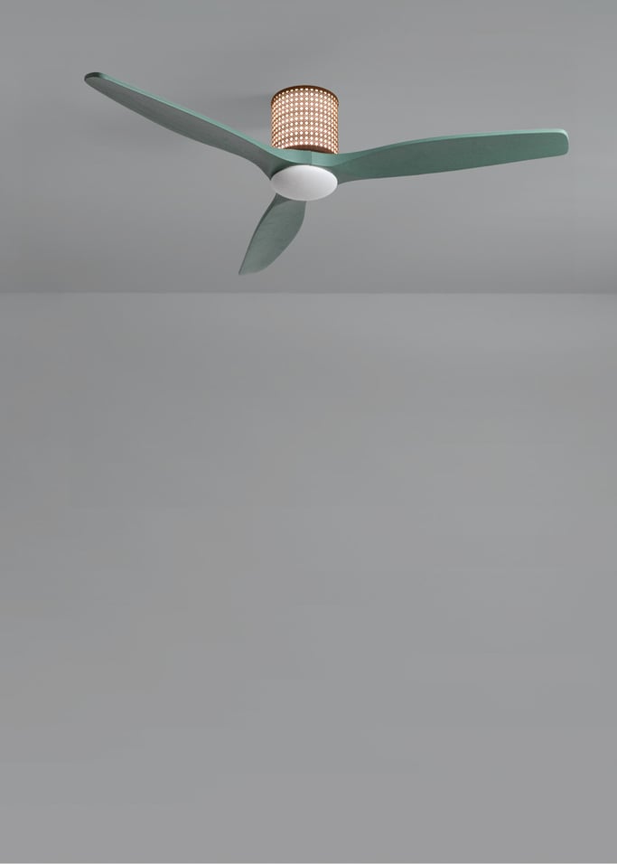WIND CALM CUSTOM RATTAN - Ceiling fan 40W silent Ø132 cm with LED light in body and lamp, gallery image 4
