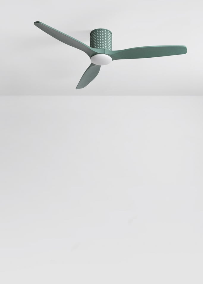 WIND CALM CUSTOM RATTAN - Ceiling fan 40W silent Ø132 cm with LED light in body and lamp, gallery image 2