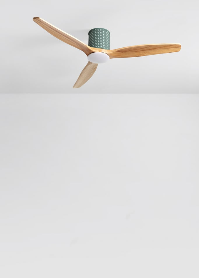 WIND CALM CUSTOM RATTAN - Ceiling fan 40W silent Ø132 cm with LED light in body and lamp, gallery image 2