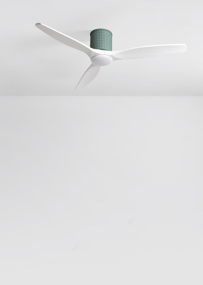 WIND CALM CUSTOM RATTAN - Ceiling fan 40W silent Ø132 cm with LED light in body and lamp, gallery image 2