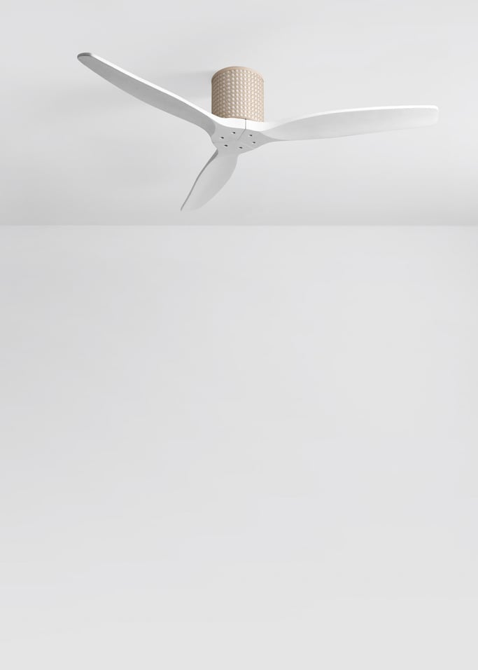 WIND CALM CUSTOM RATTAN - Ceiling fan 40W silent Ø132 cm with LED light in body and lamp, gallery image 2