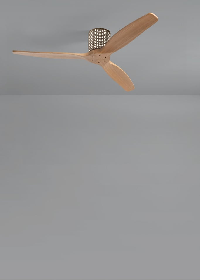 WIND CALM CUSTOM RATTAN - Ceiling fan 40W silent Ø132 cm with LED light in body and lamp, gallery image 4