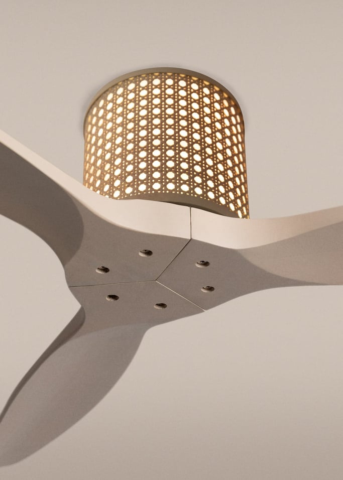 WIND CALM CUSTOM RATTAN - Ceiling fan 40W silent Ø132 cm with LED light in body and lamp, gallery image 3