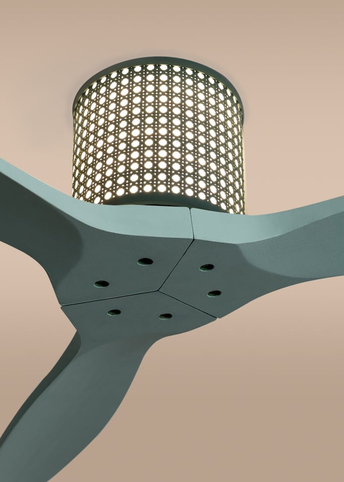 WIND CALM CUSTOM RATTAN - Ceiling fan 40W silent Ø132 cm with LED light in body and lamp, gallery image 3