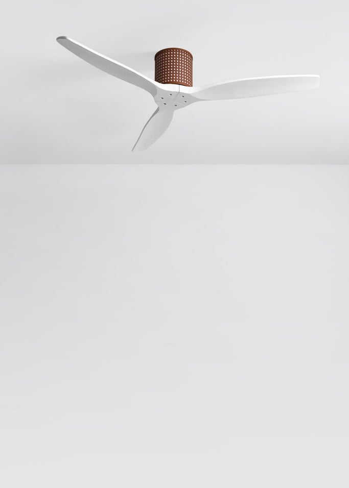 WIND CALM CUSTOM RATTAN - Ceiling fan 40W silent Ø132 cm with LED light in body and lamp, gallery image 2