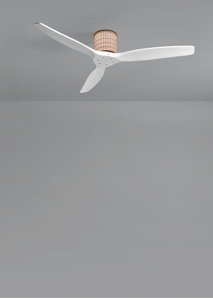 WIND CALM CUSTOM RATTAN - Ceiling fan 40W silent Ø132 cm with LED light in body and lamp, gallery image 4