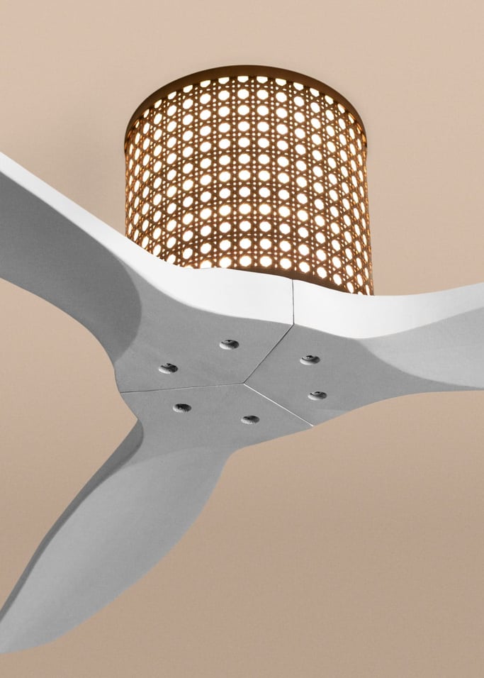 WIND CALM CUSTOM RATTAN - Ceiling fan 40W silent Ø132 cm with LED light in body and lamp, gallery image 3