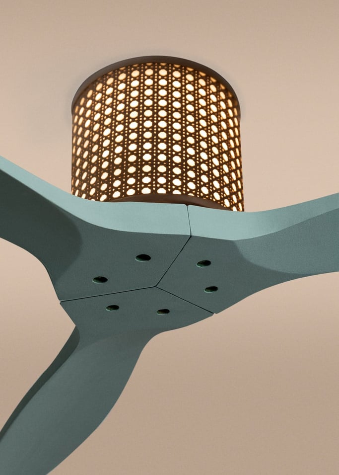 WIND CALM CUSTOM RATTAN - Ceiling fan 40W silent Ø132 cm with LED light in body and lamp, gallery image 3