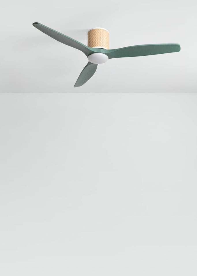 WIND CALM CUSTOM RATTAN - Ceiling fan 40W silent Ø132 cm with LED light in body and lamp, gallery image 3
