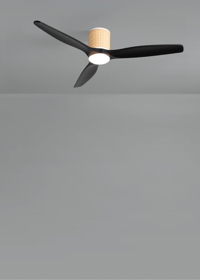 WIND CALM CUSTOM RATTAN - Ceiling fan 40W silent Ø132 cm with LED light in body and lamp, gallery image 5