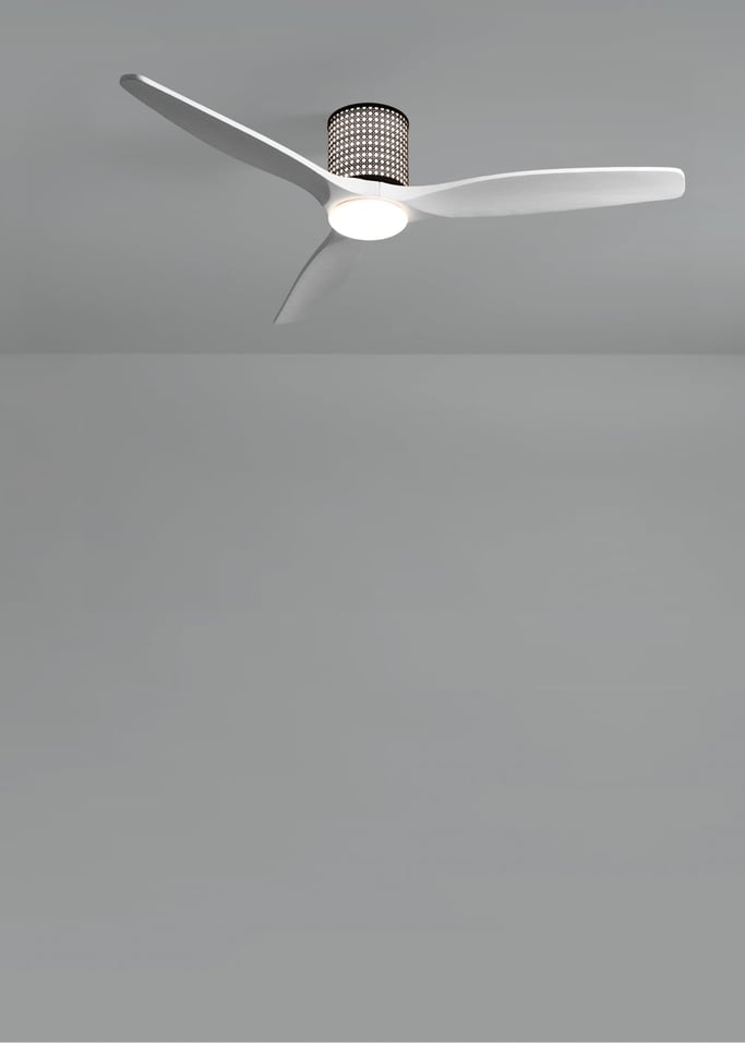 WIND CALM CUSTOM RATTAN - Ceiling fan 40W silent Ø132 cm with LED light in body and lamp, gallery image 5