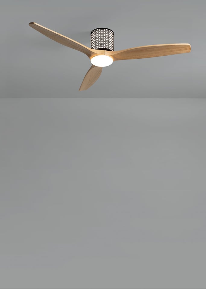 WIND CALM CUSTOM RATTAN - Ceiling fan 40W silent Ø132 cm with LED light in body and lamp, gallery image 5