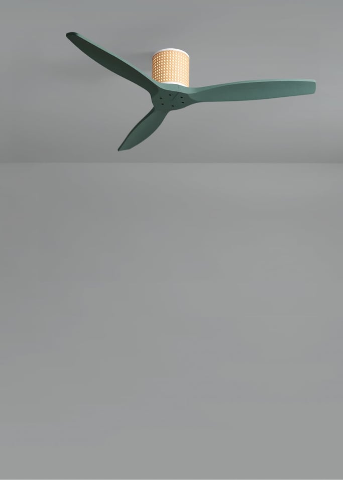 WIND CALM CUSTOM RATTAN - Ceiling fan 40W silent Ø132 cm with LED light in body and lamp, gallery image 4