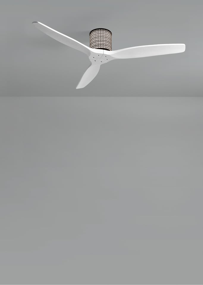 WIND CALM CUSTOM RATTAN - Ceiling fan 40W silent Ø132 cm with LED light in body and lamp, gallery image 4