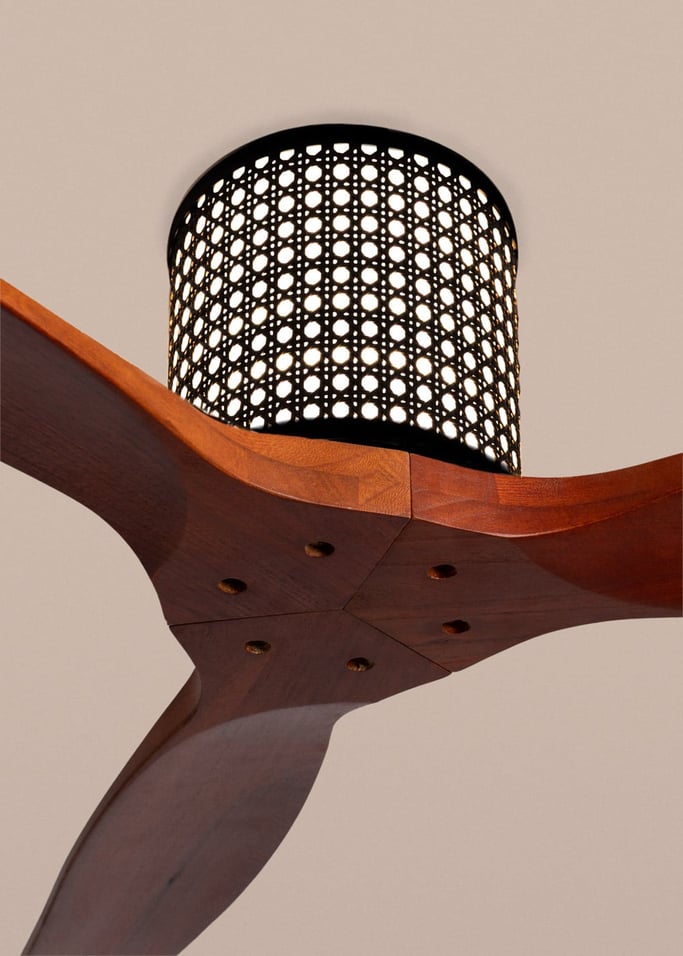 WIND CALM CUSTOM RATTAN - Ceiling fan 40W silent Ø132 cm with LED light in body and lamp, gallery image 3
