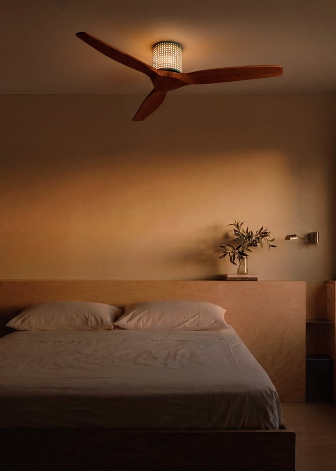 WIND CALM CUSTOM RATTAN - Ceiling fan 40W silent Ø132 cm with LED light in body and lamp, gallery image 1