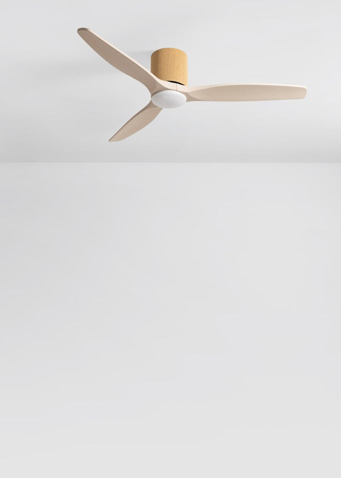 WIND CALM CUSTOM WOVEN - Silent 40W ceiling fan Ø132 cm made of 100% wood with LED light, gallery image 2