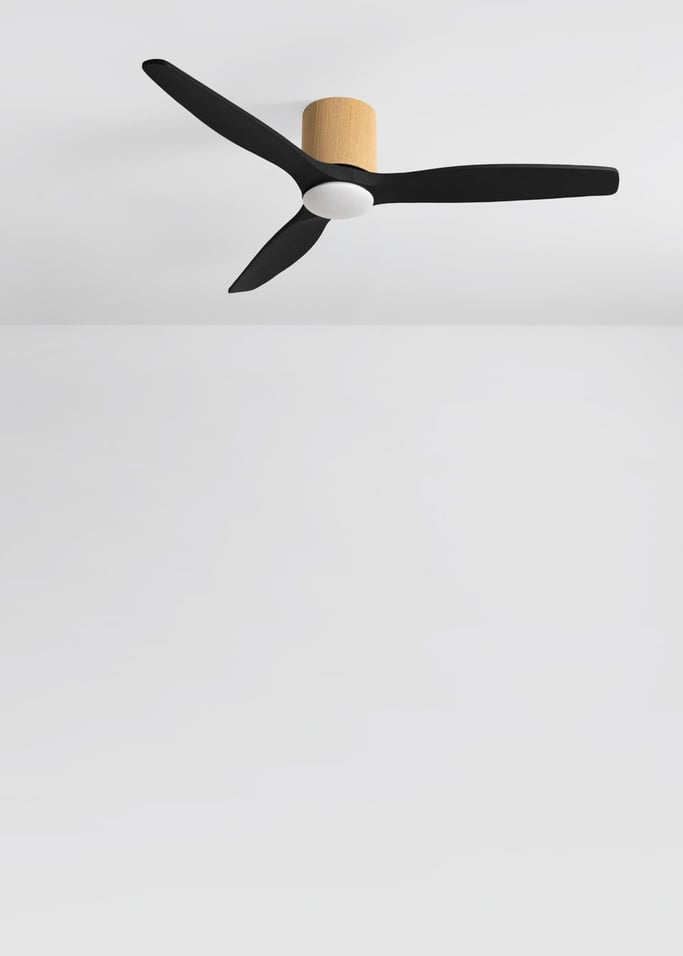WIND CALM CUSTOM WOVEN - Silent 40W ceiling fan Ø132 cm made of 100% wood with LED light, gallery image 2