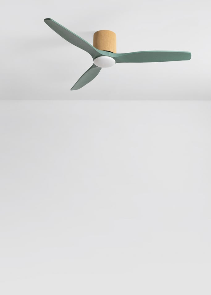 WIND CALM CUSTOM WOVEN - Silent 40W ceiling fan Ø132 cm made of 100% wood with LED light, gallery image 2