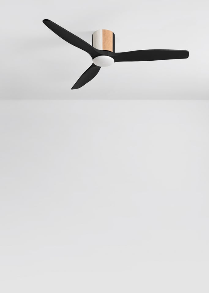 WIND CALM CUSTOM WOVEN - Silent 40W ceiling fan Ø132 cm made of 100% wood with LED light, gallery image 2