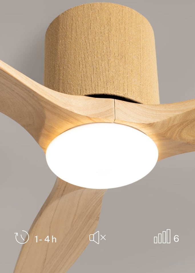 WIND CALM CUSTOM WOVEN - Silent 40W ceiling fan Ø132 cm made of 100% wood with LED light, gallery image 3
