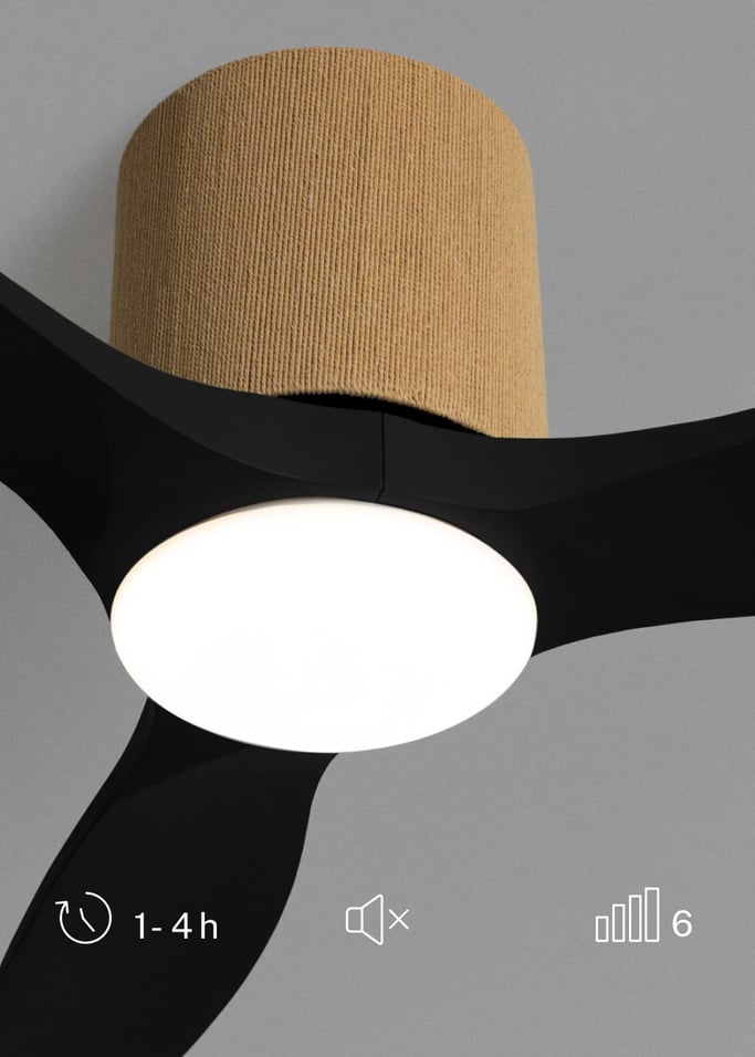 WIND CALM CUSTOM WOVEN - Silent 40W ceiling fan Ø132 cm made of 100% wood with LED light, gallery image 3