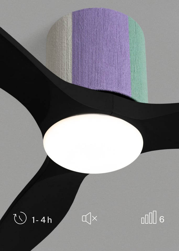 WIND CALM CUSTOM WOVEN - Silent 40W ceiling fan Ø132 cm made of 100% wood with LED light, gallery image 3