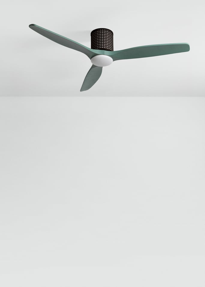 WIND CALM CUSTOM RATTAN - Ceiling fan 40W silent Ø132 cm with LED light in body and lamp, gallery image 3
