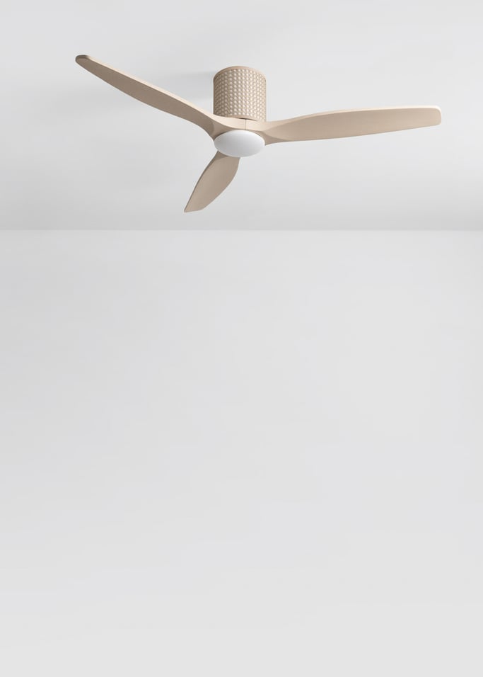 WIND CALM CUSTOM RATTAN - Ceiling fan 40W silent Ø132 cm with LED light in body and lamp, gallery image 2