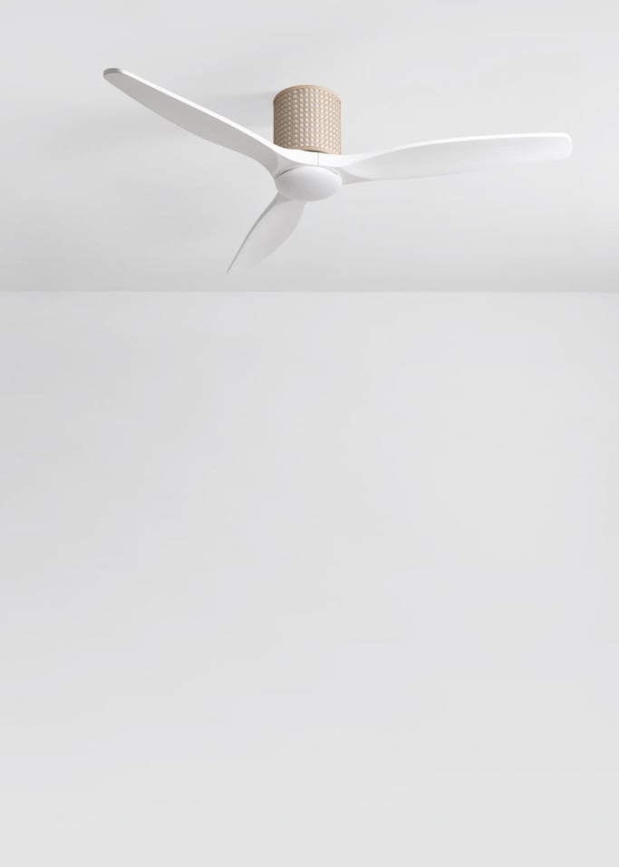 WIND CALM CUSTOM RATTAN - Ceiling fan 40W silent Ø132 cm with LED light in body and lamp, gallery image 2
