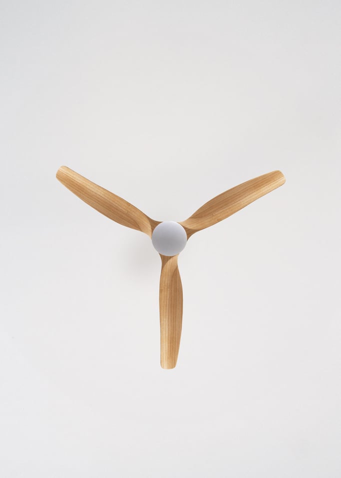 WIND CALM CUSTOM WOVEN - Silent 40W ceiling fan Ø132 cm made of 100% wood with LED light, gallery image 7