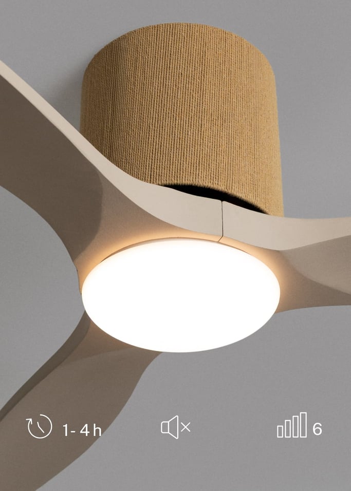 WIND CALM CUSTOM WOVEN - Silent 40W ceiling fan Ø132 cm made of 100% wood with LED light, gallery image 3