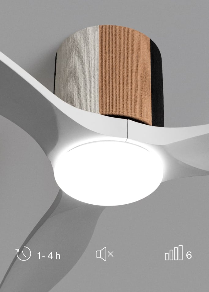 WIND CALM CUSTOM WOVEN - Silent 40W ceiling fan Ø132 cm made of 100% wood with LED light, gallery image 4