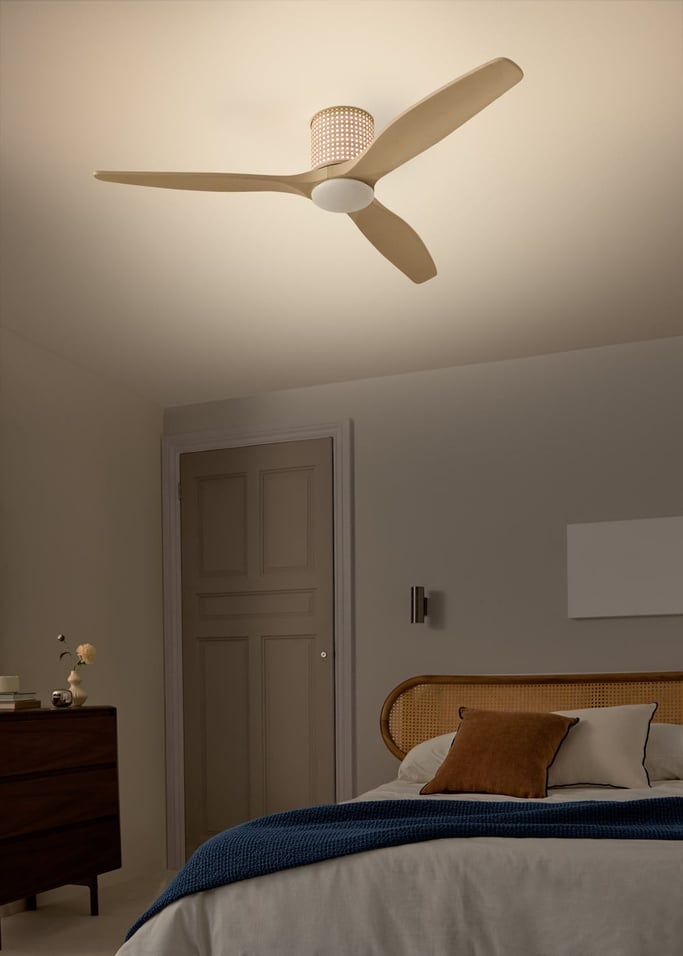 WIND CALM CUSTOM RATTAN - Ceiling fan 40W silent Ø132 cm with LED light in body and lamp, gallery image 3