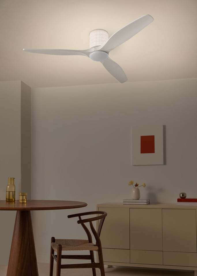 WIND CALM CUSTOM RATTAN - Ceiling fan 40W silent Ø132 cm with LED light in body and lamp, gallery image 3