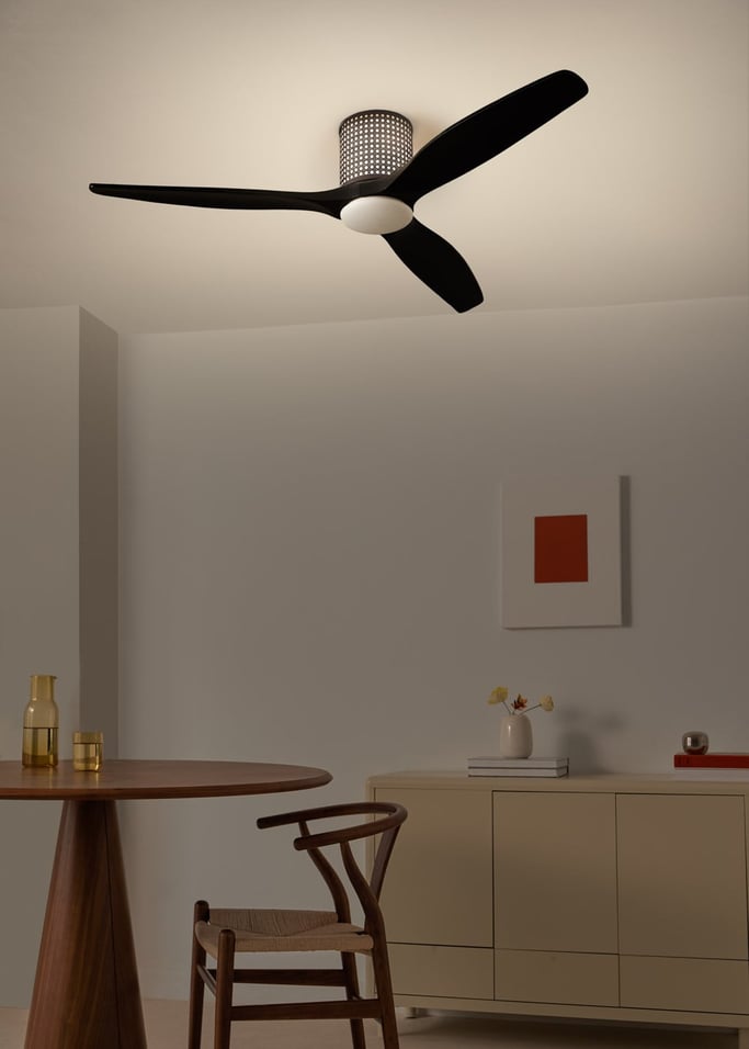 WIND CALM CUSTOM RATTAN - Ceiling fan 40W silent Ø132 cm with LED light in body and lamp, gallery image 3