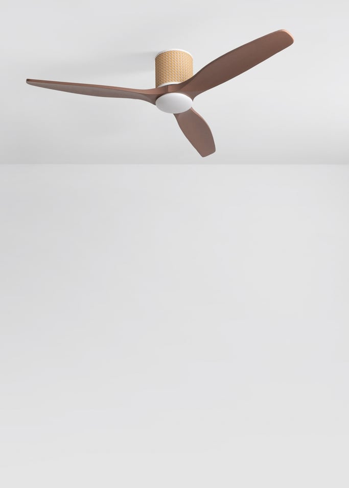 WIND CALM CUSTOM RATTAN - Ceiling fan 40W silent Ø132 cm with LED light in body and lamp, gallery image 3