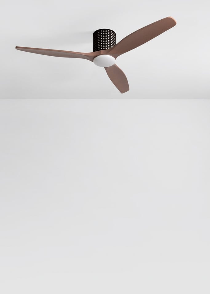 WIND CALM CUSTOM RATTAN - Ceiling fan 40W silent Ø132 cm with LED light in body and lamp, gallery image 3